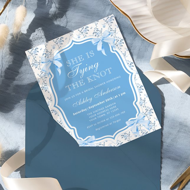 Blue Bow She's Tying the Knot Bridal Shower Invitation (Creator Uploaded)