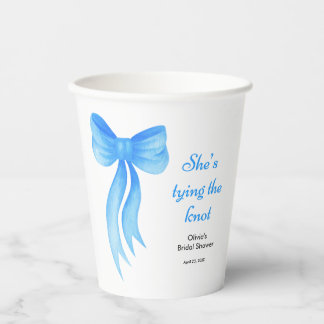 Blue Bow She's Tying the Knot Bridal Shower Paper Cups