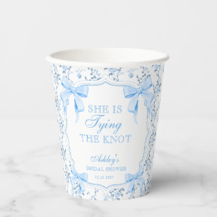 Blue Bow She's Tying the Knot Bridal Shower Paper Cups