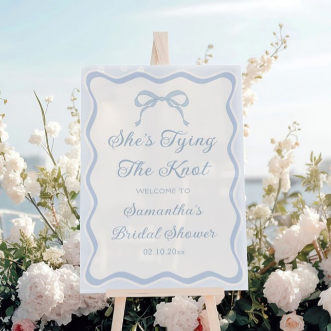 Blue Bow Shes Tying the Knot Bridal Shower Welcome Acrylic Sign (Creator Uploaded)