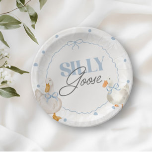 Blue Bow Silly Goose Coquette Birthday Paper Plate
