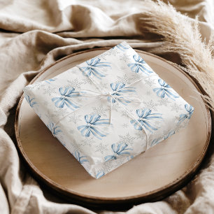 Blue Bow Silver Snowflake Winter Theme Tissue Paper
