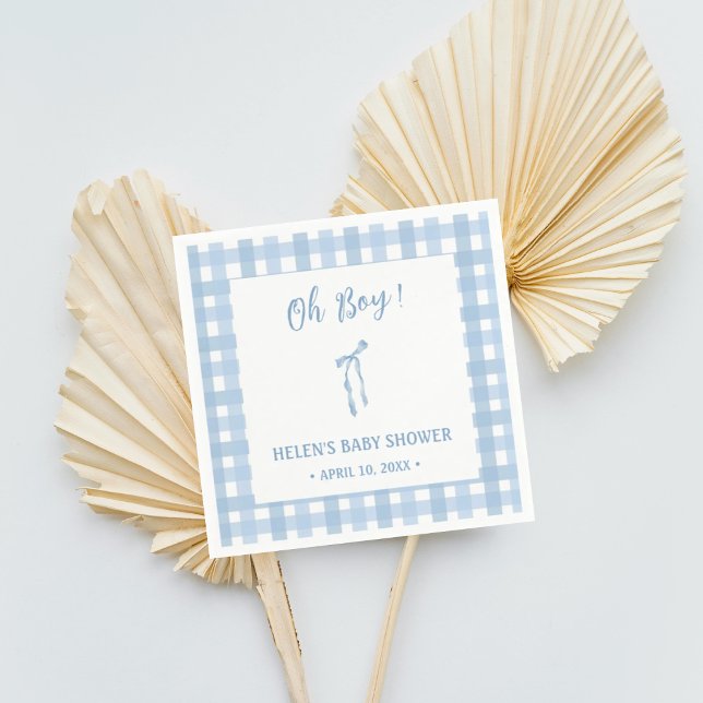 Blue bow simple plaid boys baby shower napkin  (Creator Uploaded)
