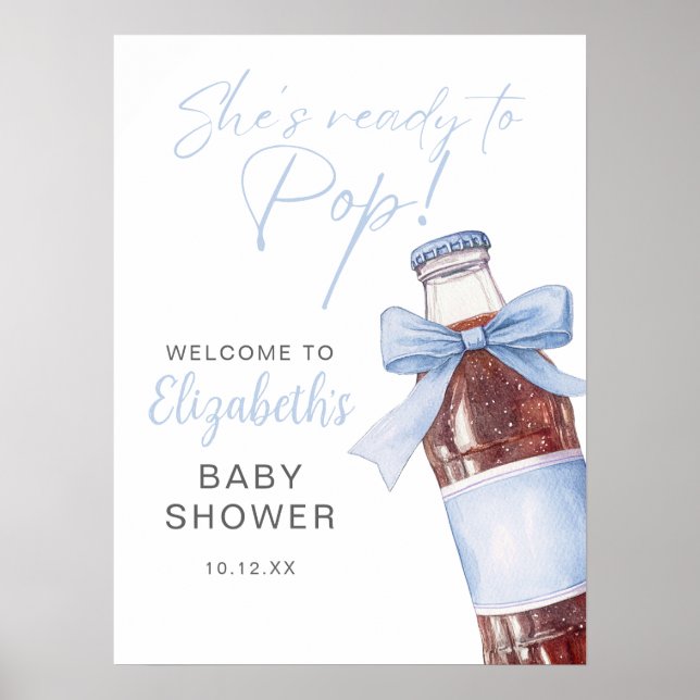 Blue Bow Soda Bottle Baby Shower Welcome Sign (Front)