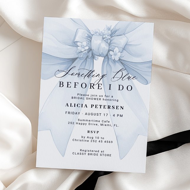 Blue bow something blue before I do bridal shower Invitation (Creator Uploaded)