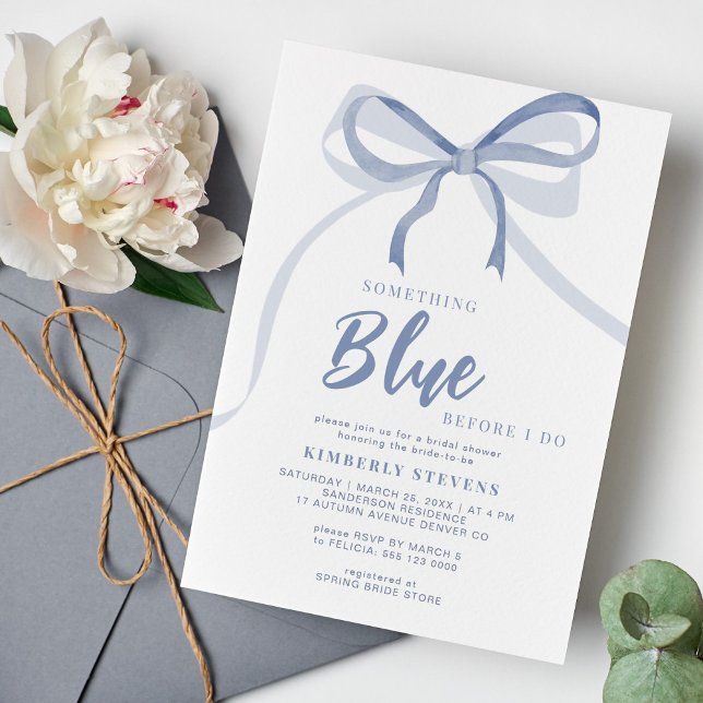 Blue bow something blue before I do bridal shower Invitation (Creator Uploaded)
