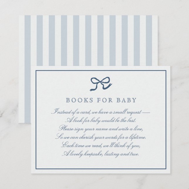 Blue Bow & Stripes Books for baby Enclosure Card (Front/Back)