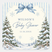 Blue Bow Stripes Teddy Bear Baby Shower Sticker