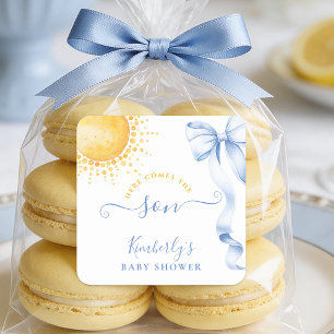Blue Bow Sun Baby Shower Favor Sticker