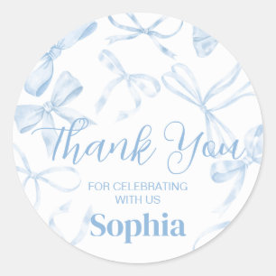 Blue Bow Sweet 16th Birthday Party  Classic Round Sticker