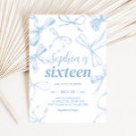 Blue Bow Sweet 16th Birthday Party  Invitation<br><div class="desc">Wow your guests with this adorable Coquette birthday invitation,  perfect for setting the tone for your special day! Easily customizable and delivered digitally,  it’s a hassle-free way to impress everyone on your guest list.

111BD C</div>
