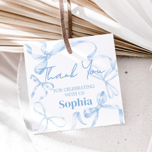 Blue Bow Sweet Sixteen Birthday Favour Tags