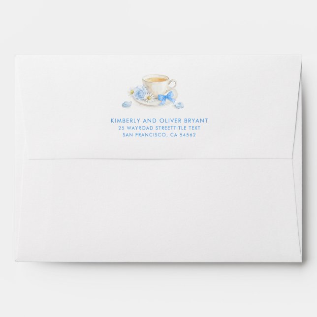 Blue Bow Tea Cute Modern Boy Baby Shower  Envelope (Back (Top Flap))