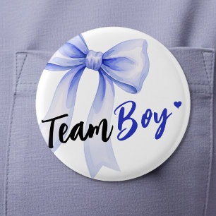 Blue Bow Team Boy Ribbon Cute Baby Shower 2 Inch Round Button