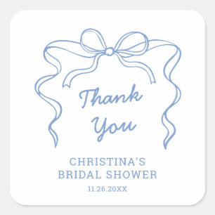 Blue Bow Thank You Bridal Shower Square Sticker