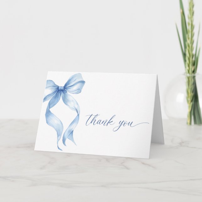 Blue Bow Thank You Card Editable Template (Front)