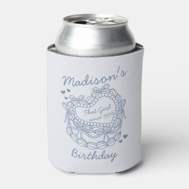 Blue Bow That Girl Heart Coquette Cake Birthday Can Cooler (Can Front)