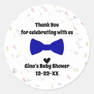 Blue Bow Tie Baby Boy Shower Favour Classic Round Sticker