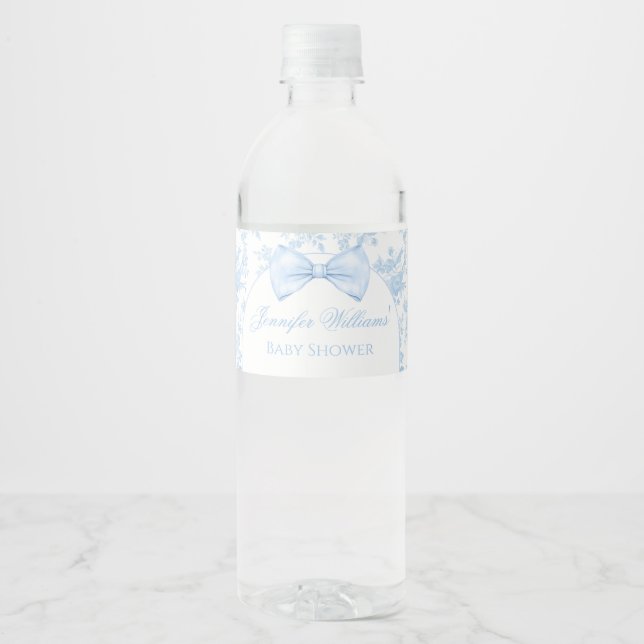 Blue Bow Tie Baby Boy Shower Water Bottle Labels (Front)
