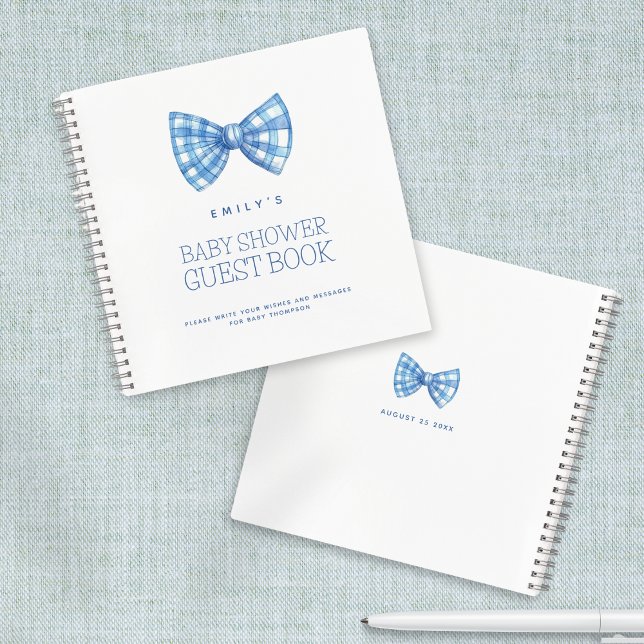 Blue Bow Tie Baby Shower Guest Book (Front and back view)