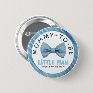 Blue Bow Tie Mommy-to-be Little Man Baby Shower 2 Inch Round Button