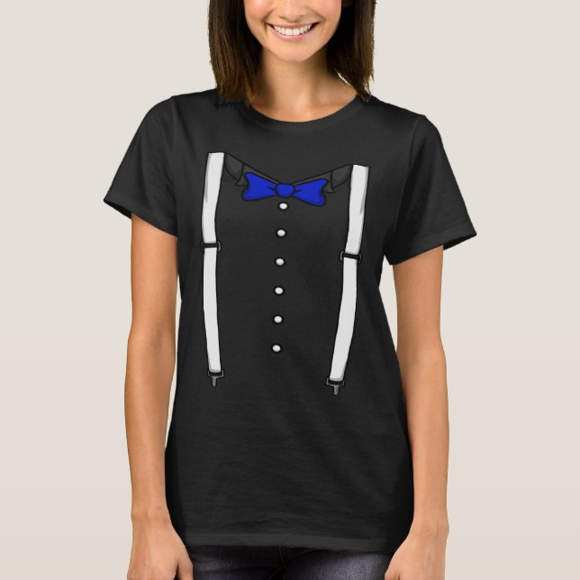 Blue Bow Tie Suspenders Cummerbund Tuxedo Bow Tie T-Shirt (Front)