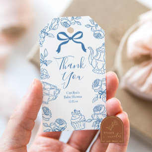 Blue Bow Toile Tea Party Gift Tags