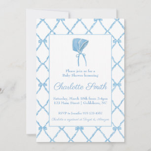 Blue Bow Trellis Baby Shower Invitation