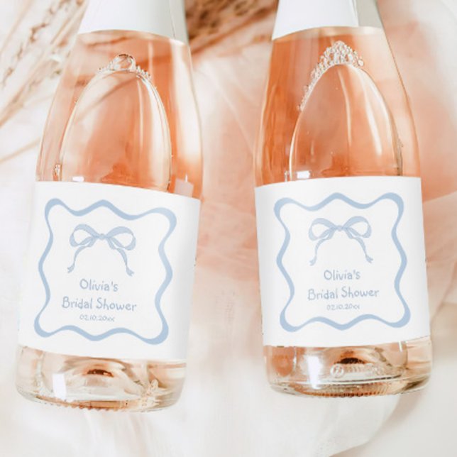 Blue Bow Tying The Knot Bridal Shower Champagne Sparkling Wine Label (Creator Uploaded)