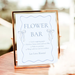 Blue Bow Tying the Knot Bridal Shower Flower Bar Poster