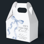 Blue Bow Tying the Knot Bridal Shower Gift Favor Box<br><div class="desc">She Tying the Knot! Elevate your bridal shower with this Coquette Blue Bow Party Decor! This timeless design adds a touch of elegance and charm to any event, featuring a beautifully crafted bow adorned with delicate blue hues. This collection is sure to impress your guests and create lasting memories and...</div>