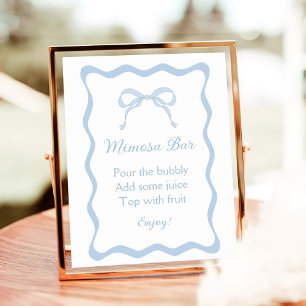 Blue Bow Tying the Knot Bridal Shower Mimosa Bar Poster
