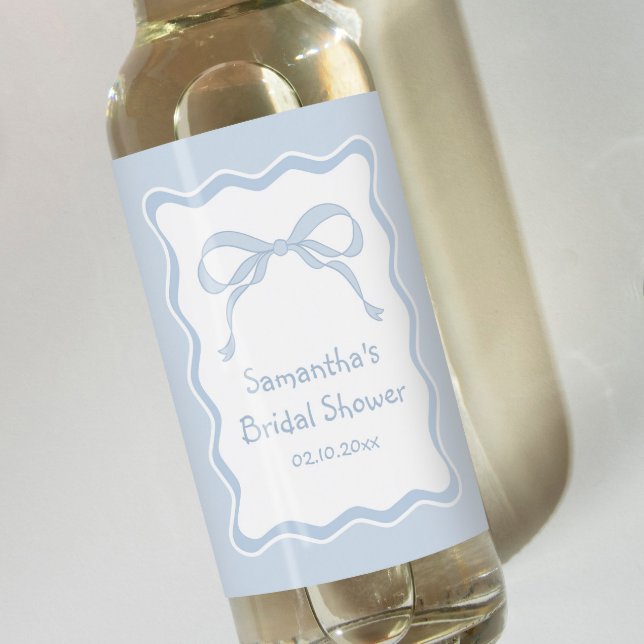 Blue Bow Tying the knot Bridal Shower  Wine Label (Creator Uploaded)