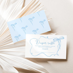 Blue bow wavy frame minimal diaper raffle ticket enclosure card