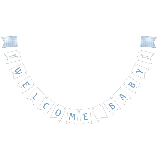 Blue bow welcome baby shower bunting banner  (All)