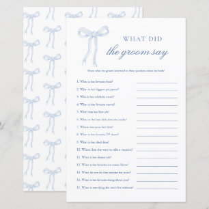 Blue Bow What Did The Groom Say Pink Bridal Game