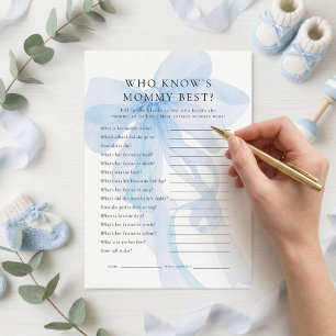 Blue Bow Who Knows Mommy Best Baby Shower card