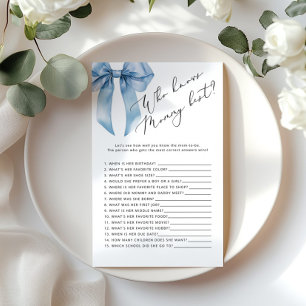 Blue Bow Who knows mommy best baby shower game