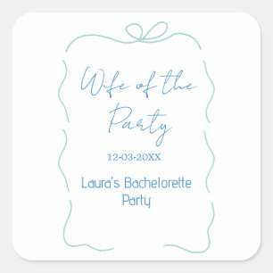 blue bow wife of the party name date spanish borde square sticker
