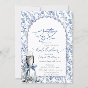 Blue Bow Wildflowers Pearls and Prosecco Invitation