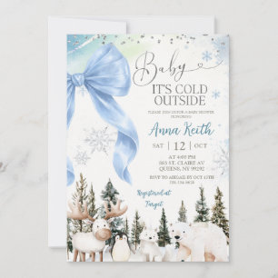 BLUE BOW Winter Arctic Animals Baby Shower Invitation
