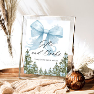 Blue Bow Winter Baby Shower Gift Book Poster