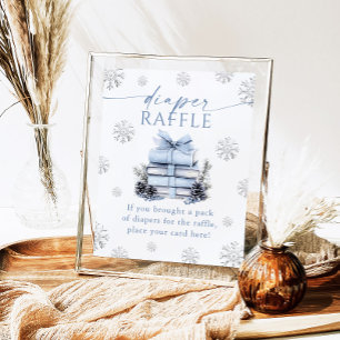 Blue Bow Winter Books Baby Shower Diaper Raffle  Poster