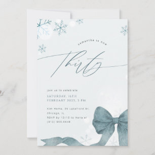 Blue Bow Winter Snowflake 30th Birthday Party Invitation