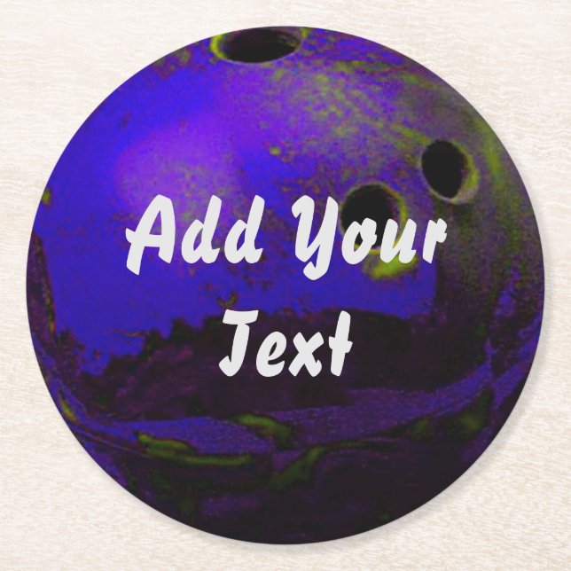 Blue Bowling Ball Customize Personalize Round Paper Coaster (Front)