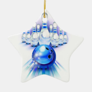 Blue bowling ceramic ornament