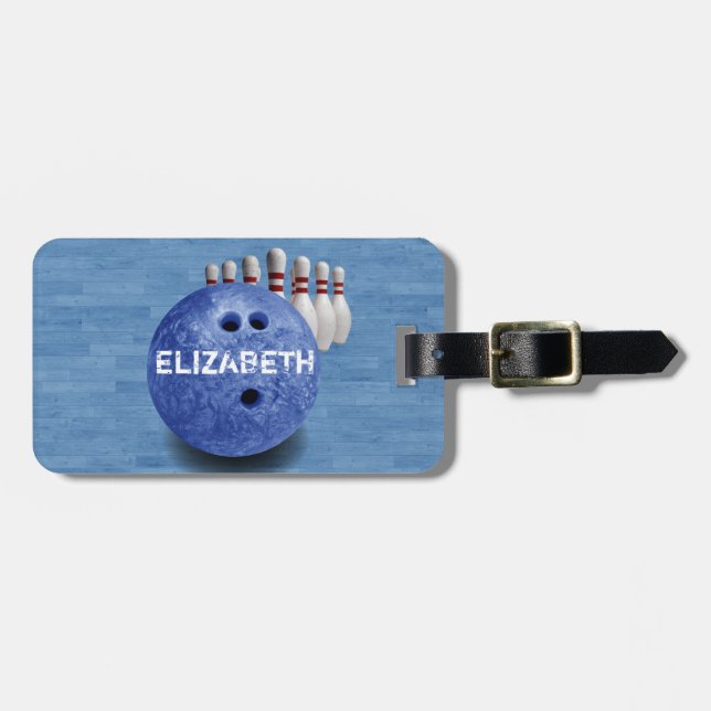Blue Bowling Custom Ball Luggage Bag Luggage Tag (Front Horizontal)