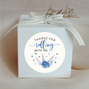 Blue Bowling Kids Birthday Party Favour  Classic Round Sticker