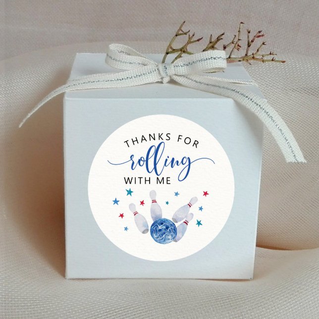 Blue Bowling Kids Birthday Party Favour  Classic Round Sticker (Creator Uploaded)