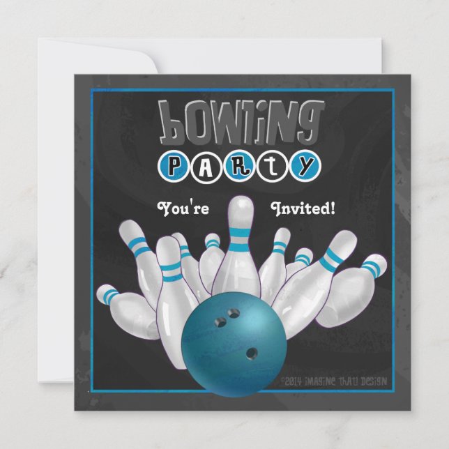 Blue Bowling Party Invitation (Front)